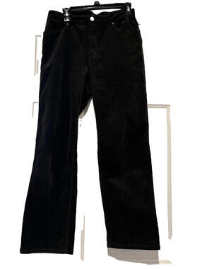 Eileen Fisher sz 8 black corduroy wide leg stretch pants 5 pocket design #3146